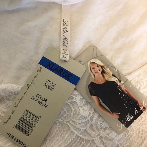 NWT Leo & Nicole Womens White Lace Scoop Neck Short Sheer Lace Sleeve Size XL - Picture 6 of 10